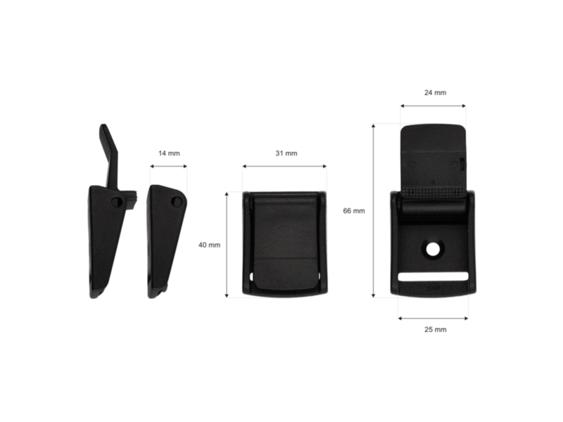 Plastic toggle clip for webbing 25 mm Zenon black 100 pcs