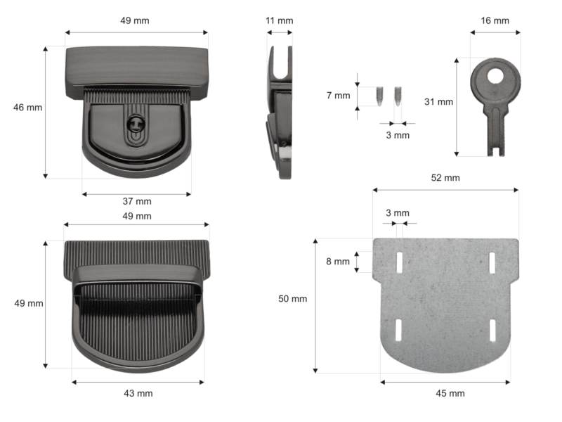 Briefcase lock 49/50 mm 081 matylda black nickel 10 pcs