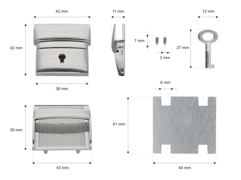 Briefcase lock 43/43 mm 084 wiktoria nickel 10 pcs