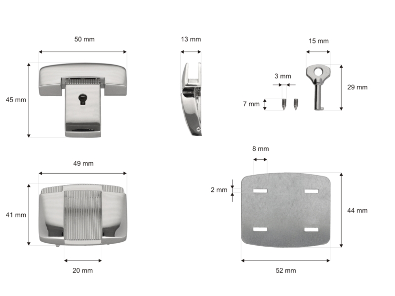 Briefcase lock 50/45 mm 092 dobrawa nickel 10 pcs