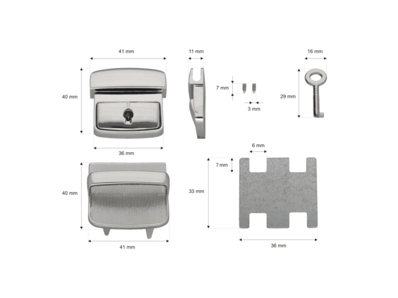 Mappenverschluss aus metall 42/42 mm 150 cecylia nickel 10 st.