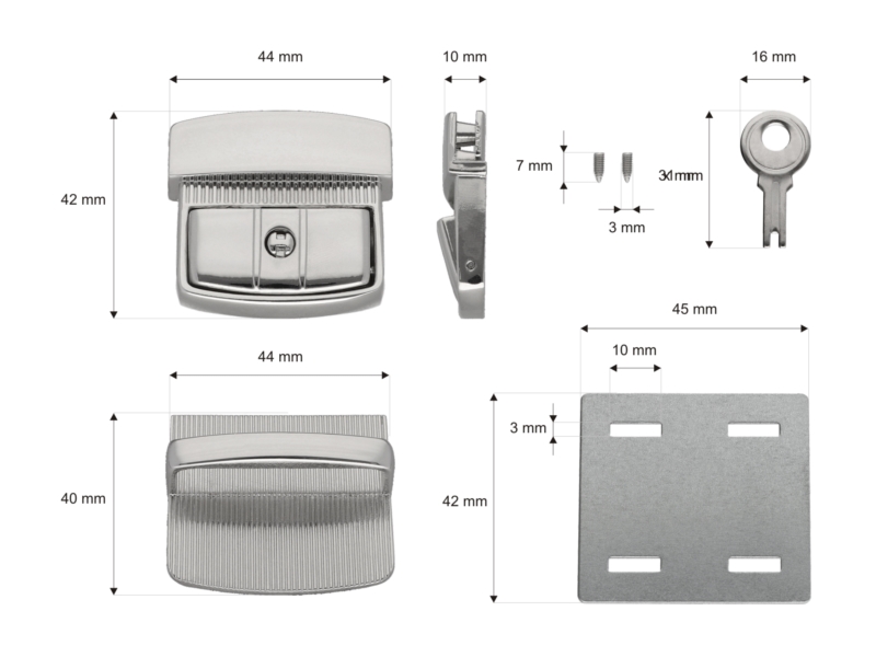 Briefcase lock 43/42 mm 511 maria nickel 14 pcs