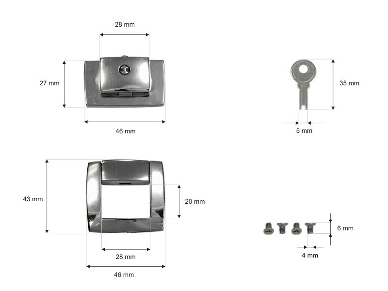 Briefcase lock 46/43 mm pbs-002 nickel 1 pcs