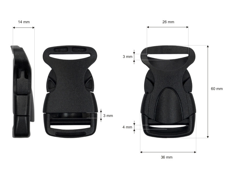 PLASTIC BUCKLE 26 MM ODETTA BLACK 100         PCS