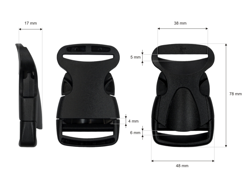 PLASTIC BUCKLE 38 MM ODETTA BLACK 100   PCS
