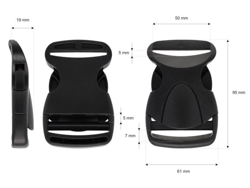 PLASTIC BUCKLE 50 MM ODETTA BLACK 100       PCS