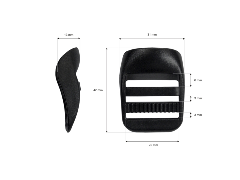 Plastic slide buckle 25 mm kira black 100  pcs