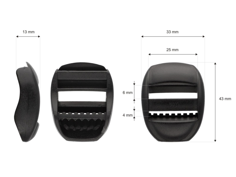 Plastic slide buckle 25 mm zoja black 100 pcs