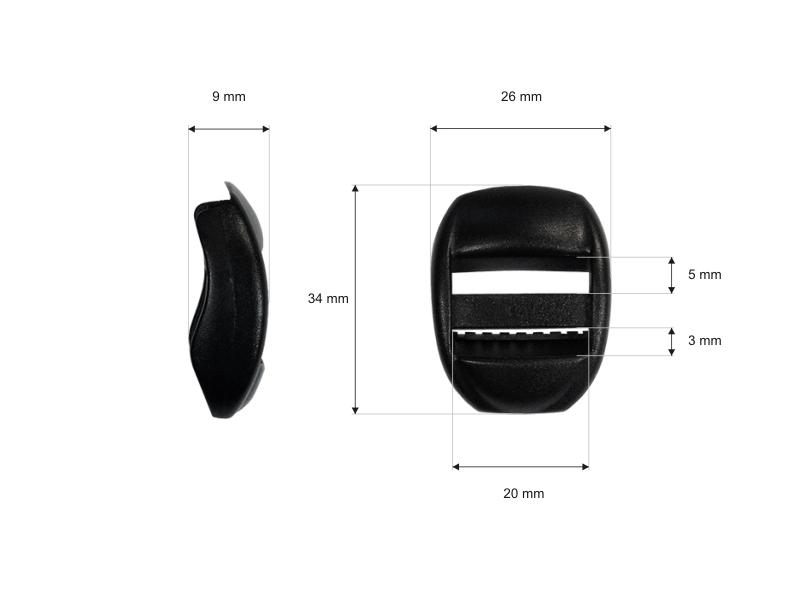 Plastic slide buckle 20 mm zoja black 100 pcs