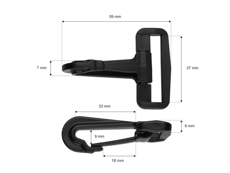 Plastic snap  hook 38 mm donald black 50 pcs
