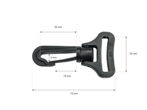 Karabińczyk plastikowy 32 mm obrotowy (bp10) Roch czarny