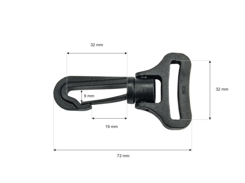 Plastic swivel snap hook 32 mm roch black 100 pcs