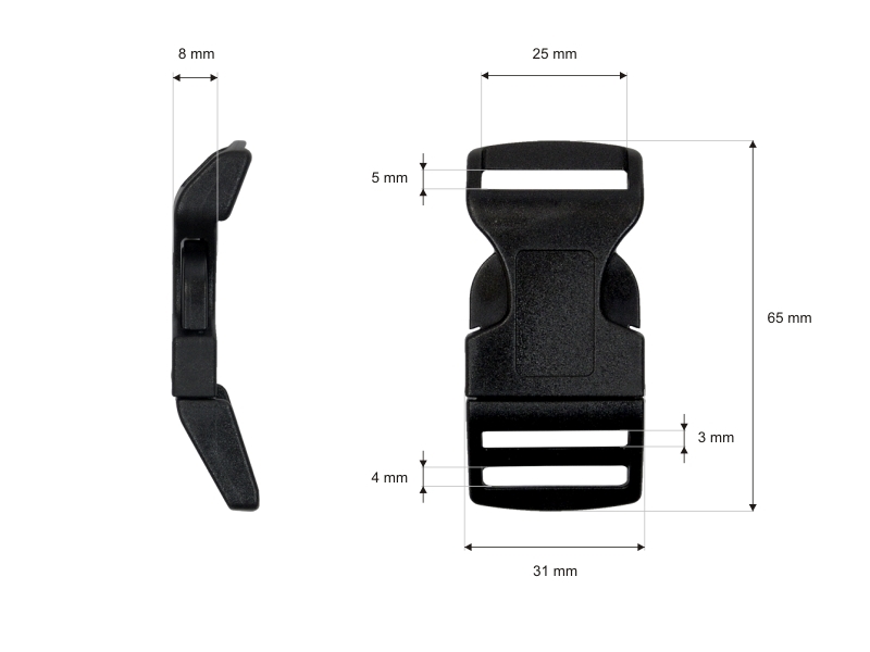 Plastic buckle 25 mm saba black 100 pcs