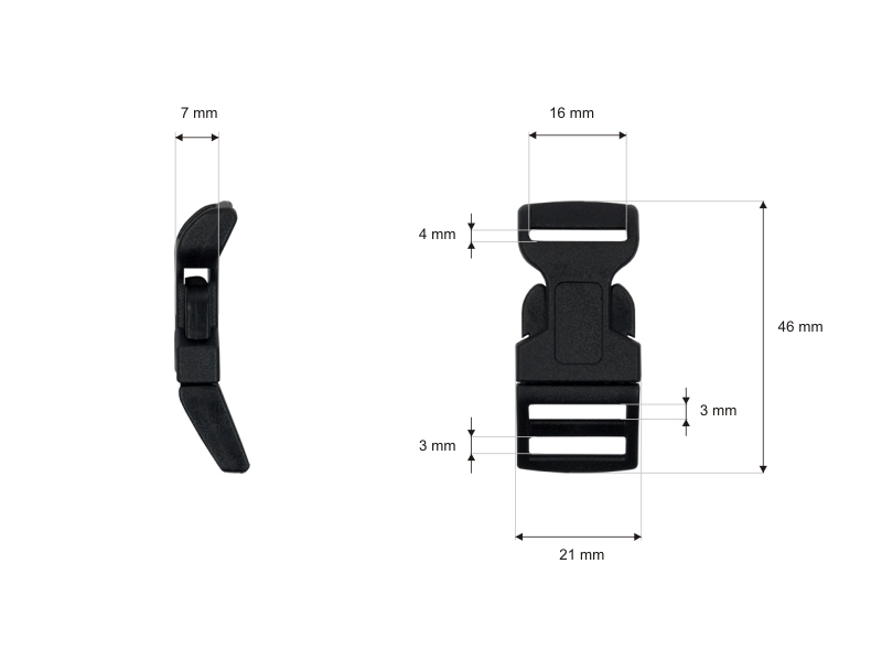 Plastic buckle 16 mm saba black 100 pcs