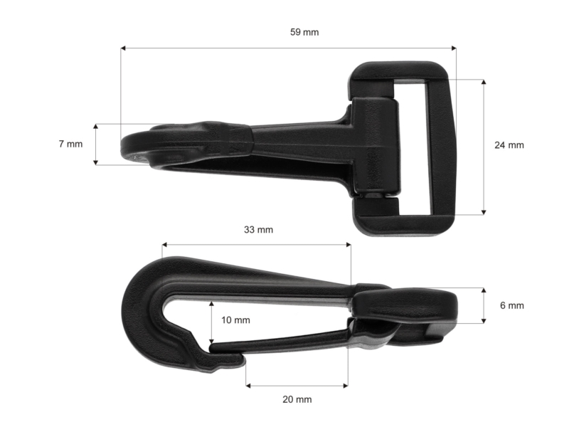Plastic snap hook 24 mm donald black 100 pcs