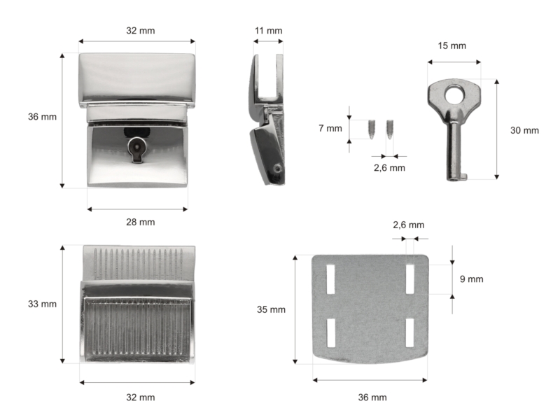 Briefcase lock 32/36 mm 038 wiktoria nickel 18 pcs