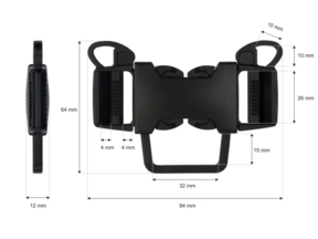 Klamra plastikowa podwójna 26 mm 5-way Tekla 3 czarna
