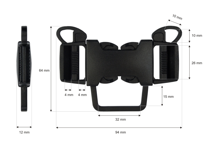 SCHNALLE AUS KUNSTSTOFF DOUBLE 26  MM 5-WAY   TEKLA&nbsp3   SCHWARZ 1   ST.