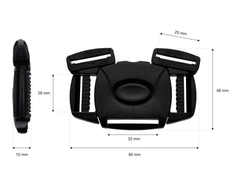 PLASTIC BUCKLE DOUBLE 26 MM 5-WAY TEKLA&nbsp7     BLACK 1   PCS