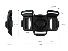 Klamra plastikowa podwójna 25 mm 5-way Tekla 1 czarna
