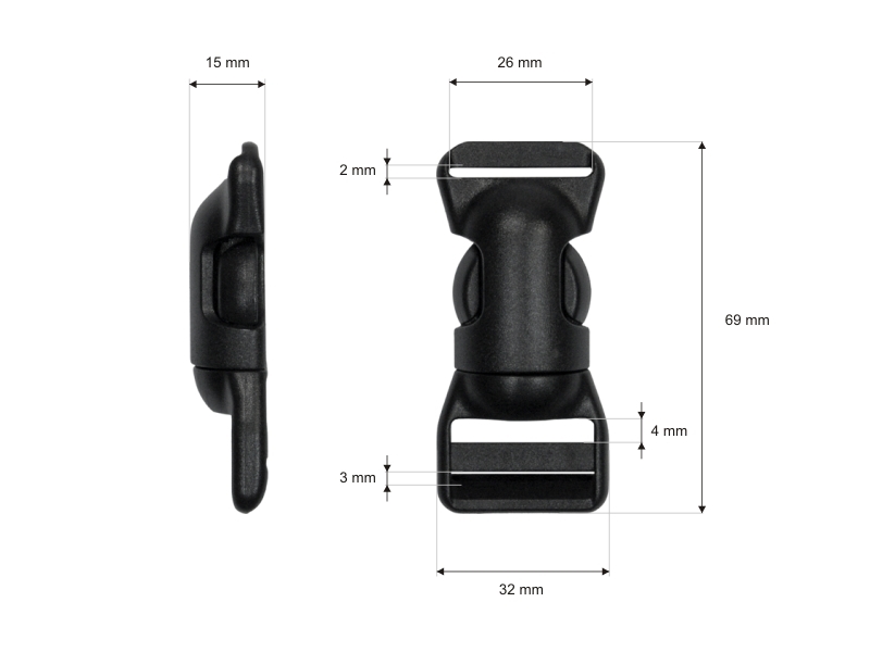 Plastic buckle 25 mm black 1 pcs