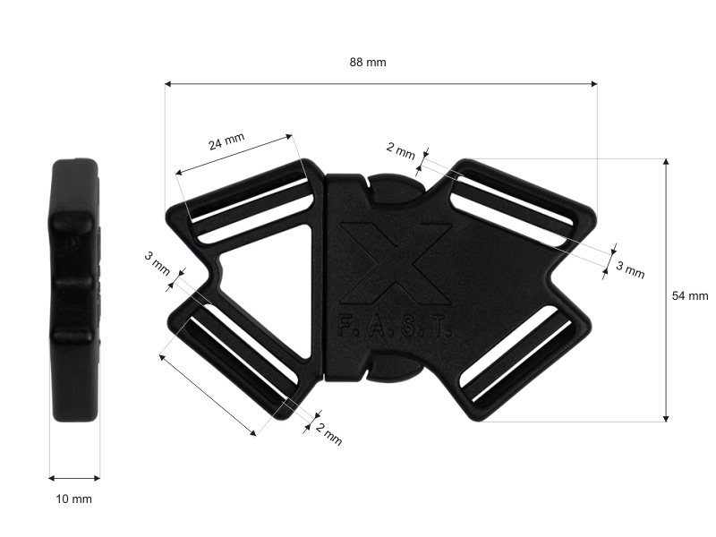 PLASTIC BUCKLE DOUBLE 26 MM 4-WAY TEKLA 5 BLACK 1 PCS
