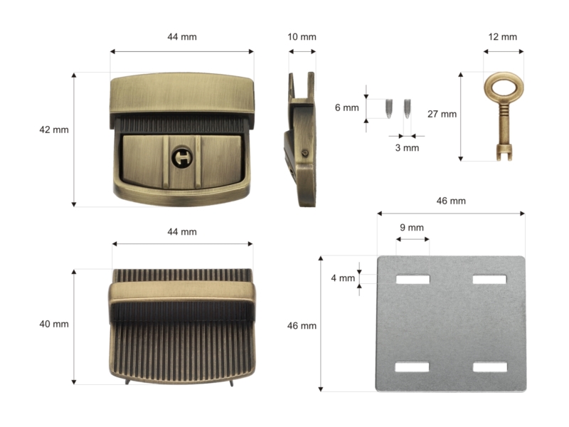 Zamek do teczki metalowy 43/42 mm 511 stare złoto