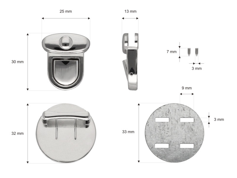 Briefcase lock 31/34 mm 529 nickel 16 pcs