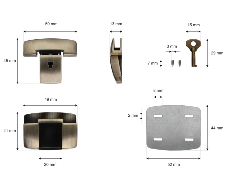 Briefcase lock 50/45 mm 092 dobrawa old gold 10 pcs