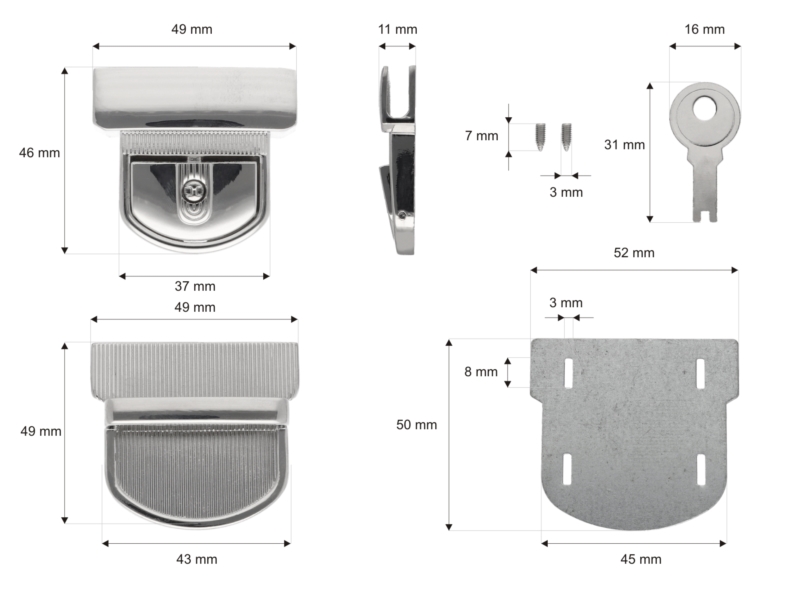 Briefcase lock 49/50 mm 081 matylda nickel 10  pcs