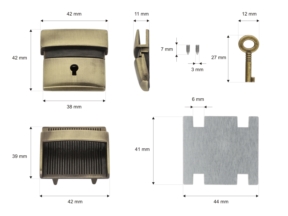 Zamek do teczki metalowy 43/43 mm 084 stare złoto