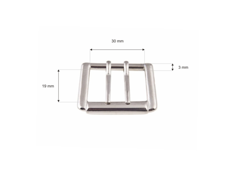 METAL ROLLER BUCKLE DOUBLE 30/19/3 MM NICKEL CAST 1 PCS