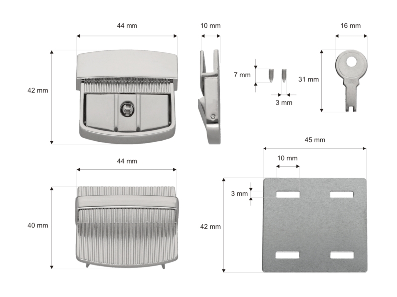 Briefcase lock 43/42 mm 0511 maria glossy nickel 14 pcs