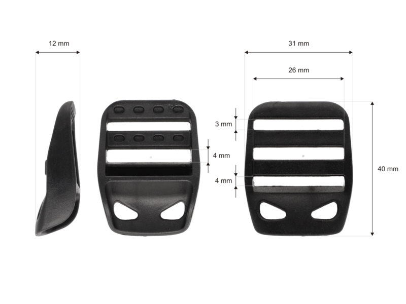 Plastic slide buckle 26 mm black 100 pcs