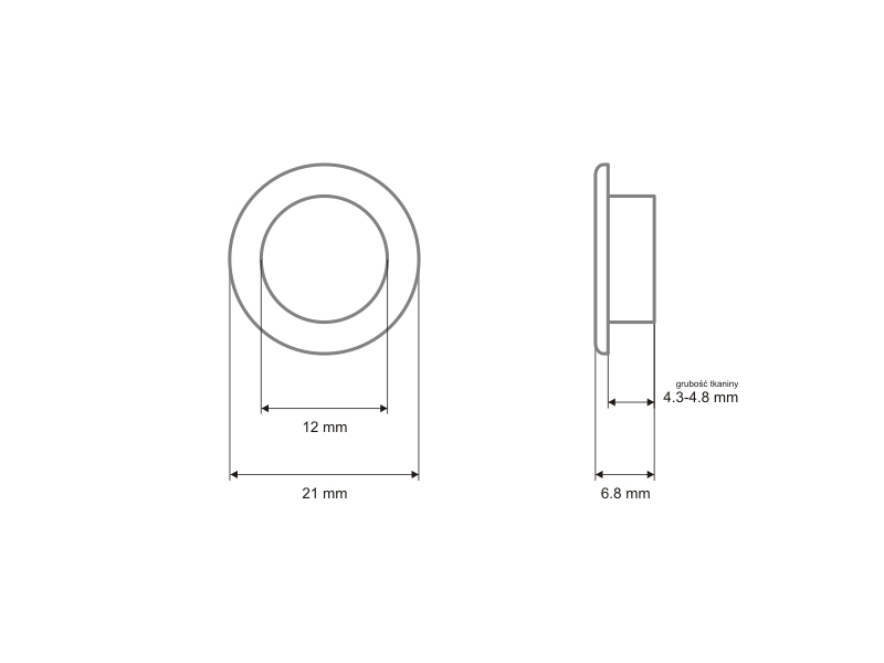 Oczko metalowe z podkładką 12/21/6.8 mm nikiel
