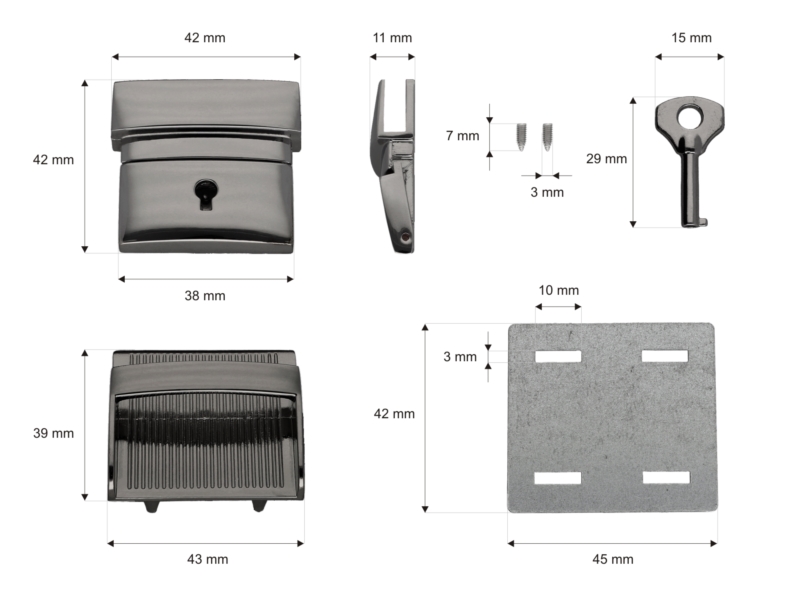 Briefcase lock 43/43 mm 084 wiktoria black nickel 10  pcs
