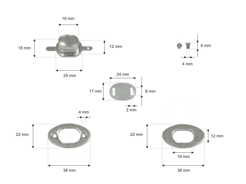 Briefcase lock 38/22 mm a142 eleonora nickel 5 pcs