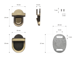 Zamek do teczki metalowy 20/27 mm a18 stare złoto