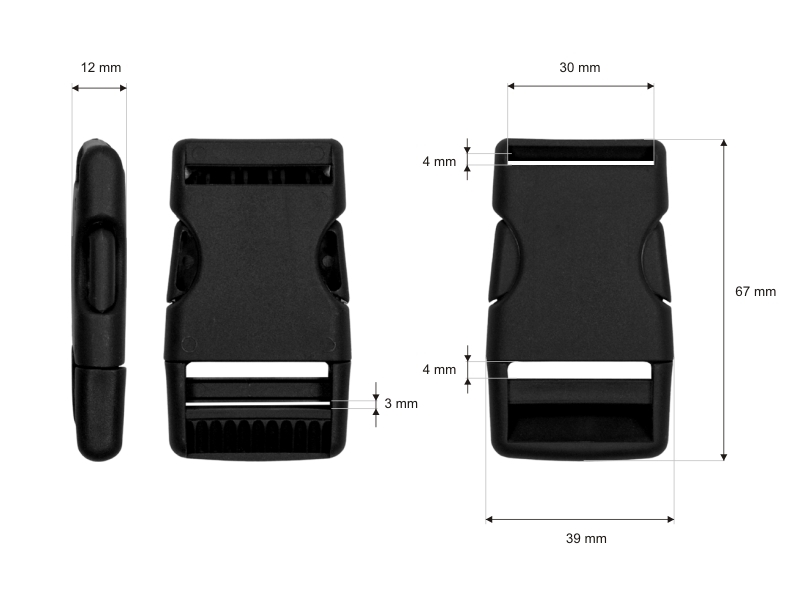 Plastic buckle 30 mm laura black 100 pcs