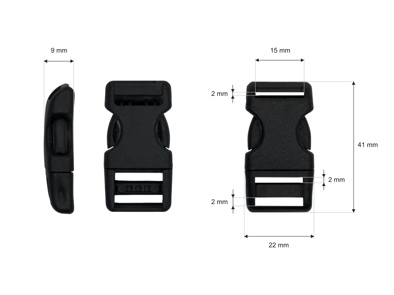 Plastic buckle 15 mm laura black 100 pcs