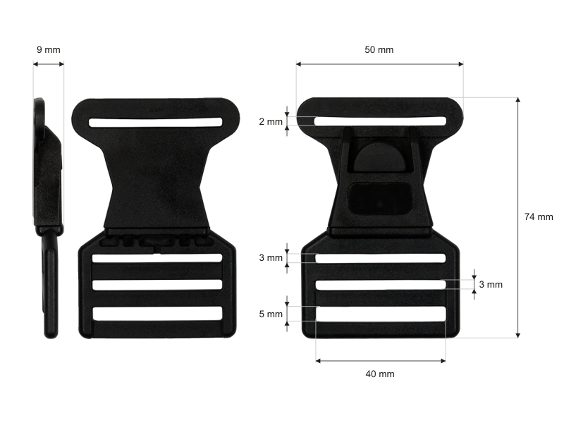 Plastic buckle 40 mm tola1 black 100 pcs