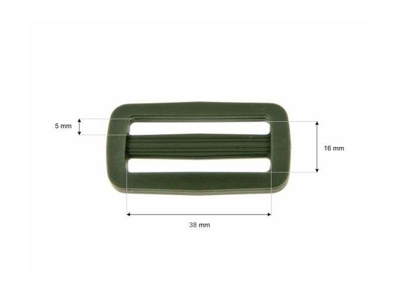 Plastic slide buckle 38/16 mm Ignacy olive 100 pcs
