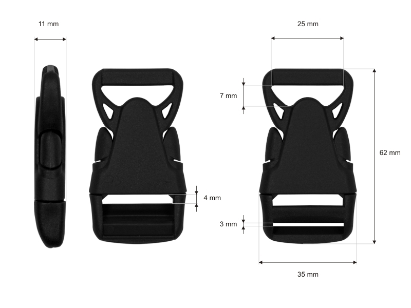 Plastic buckle 25 mm olga black 100 pcs