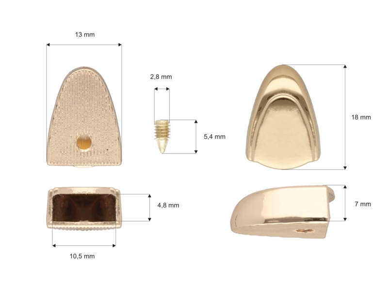 Metal fitting for zip tape glossy gold 100 pcs