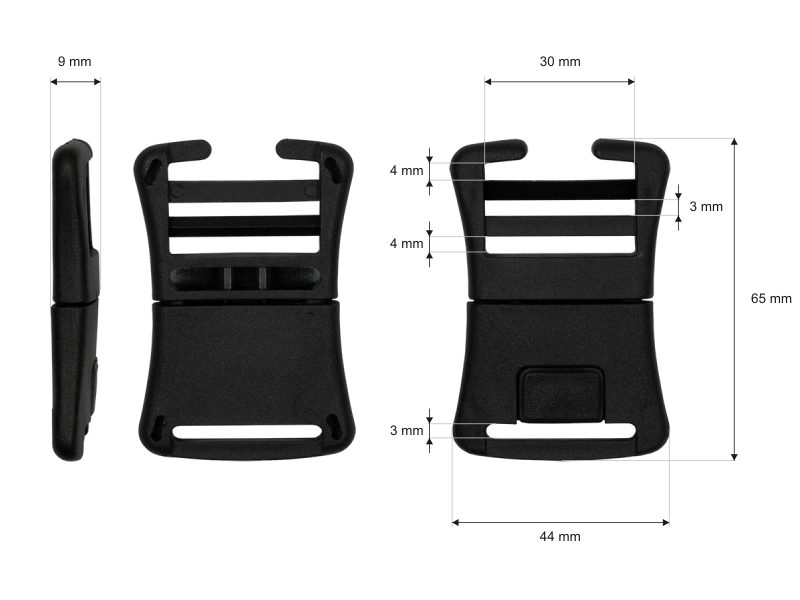 Plastic buckle 30 mm tola 3 black 100 pcs
