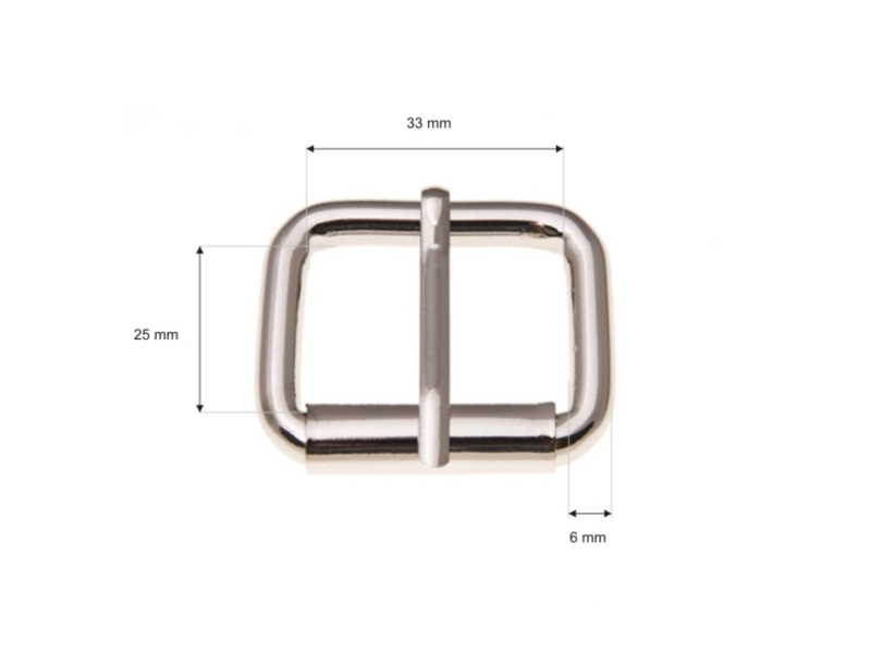 EXTRA SHINING METAL ROLLER BUCKLE SINGLE 33/25/6 MM GLOSSY NICKEL WIRE 1 PCS