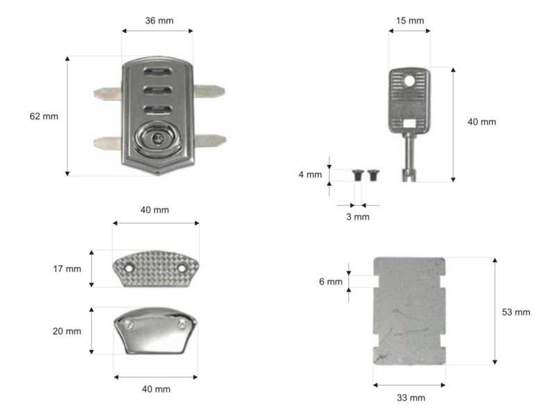 Briefcase lock 40/62 mm a164 nickel 10 pcs