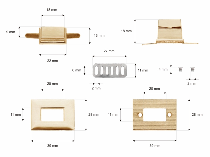 Briefcase lock 38/22 mm gold 10 pcs