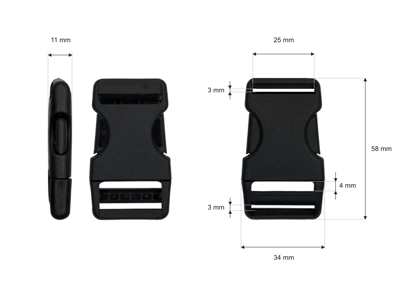 Plastic buckle 25 mm laura black 100 pcs