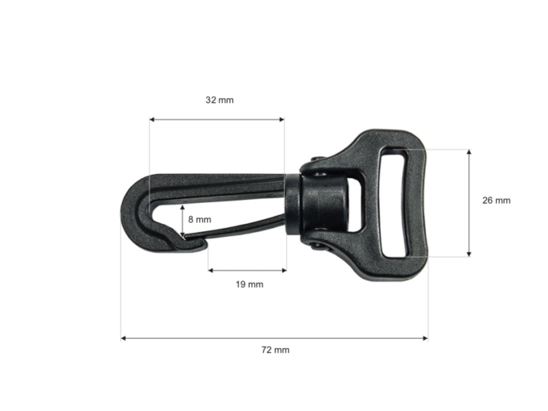 Plastic swivel snap hook 25 mm roch black 100 pcs